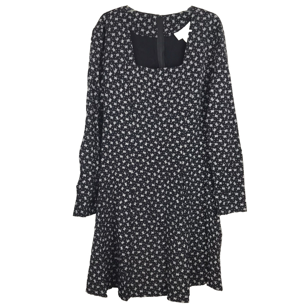 Vintage Rampage Dress Long Sleeve Square Neck Floral Black White Juniors Size 11